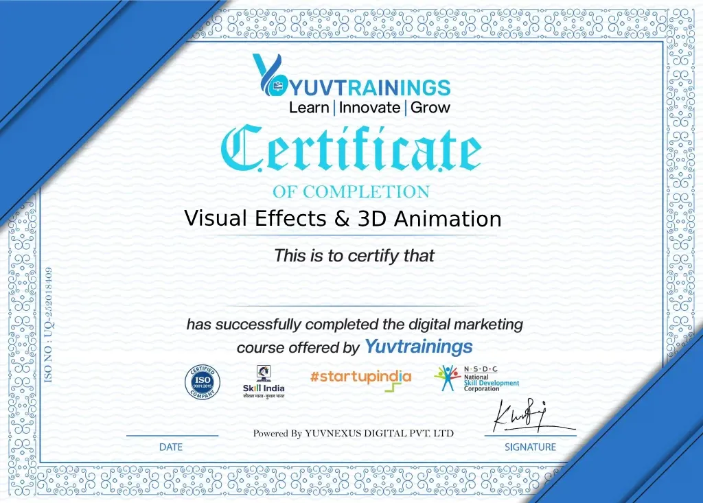 Visual Effects & 3D Animation certificate